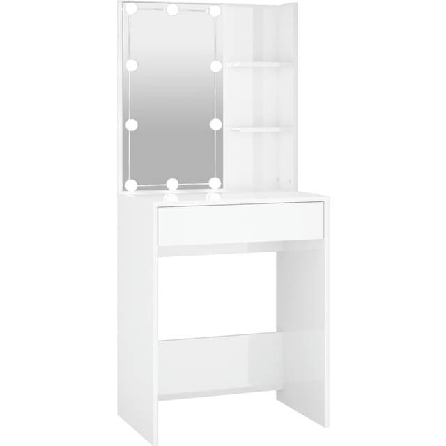 Sminkbord med LED vit högglans 60x40x140 cm