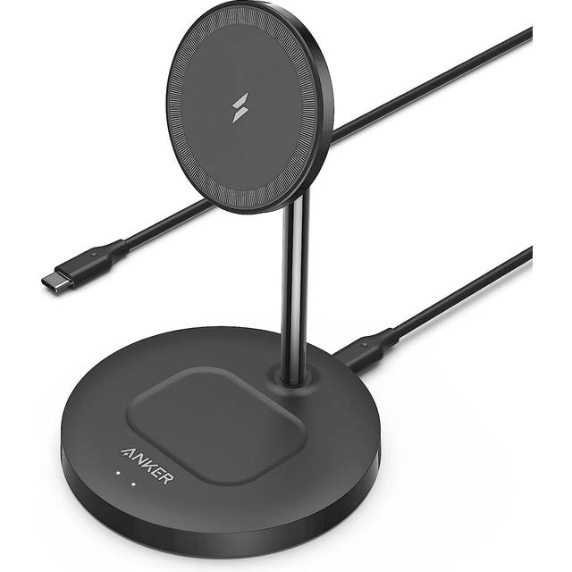 Anker PowerWave 2-i-1 magnetiskt stativ Lite, trådlös laddningsstation, laddare med 150 cm USB-C laddkabel, kompatibel med iPhone 16/14/14 Pro/14 Pro Max/13/13 Pro Max/12 och AirPods Pro 2 (utan