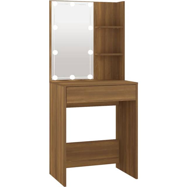 Sminkbord med LED brun ek 60x40x140 cm