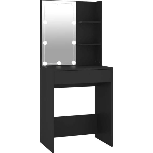 Sminkbord med LED svart 60x40x140 cm