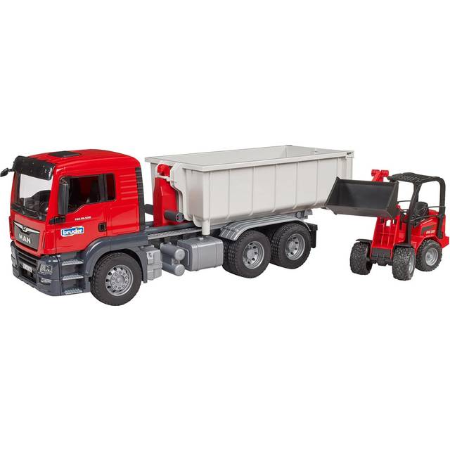 Bruder 03767 Man TGS Truck with Roll Off Container and Schffer Compact Loader 2630