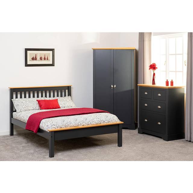 Monaco 4'6" Double Bed Frame - Low Foot End - Grey with Oak Effect Plinths