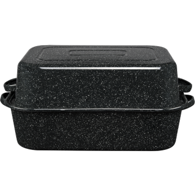 Granite Ware 21 in Oven Rectangular Roaster with lid. (Speckled Black) - Accommodates up to 25 lb poultry or roast.