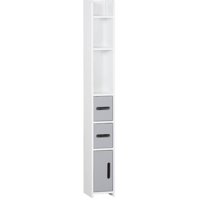 kleankin Freestanding Tall Bathroom Cabinet W/ Open Shelves 3 Cupboards - Grey | TJ Hughes