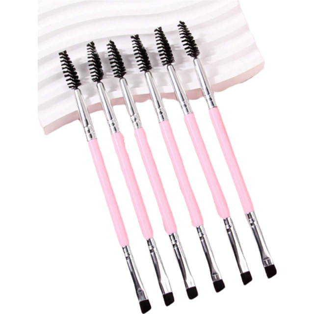 6st stora ögonmakeupborstar set med plasthandtag, dubbelsidig spiralögonbrynskam, tunn eyelinerborste - Babyrosa