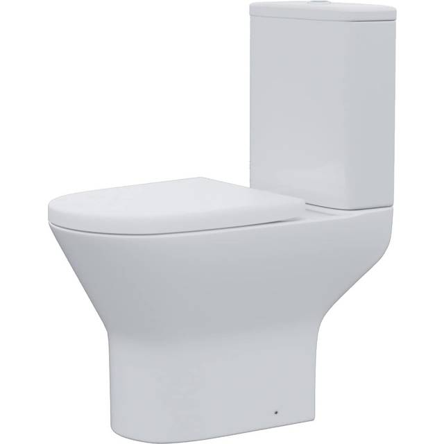 Theo Contemporary Round Rimless Close Coupled Toilet With Soft Close Seat
