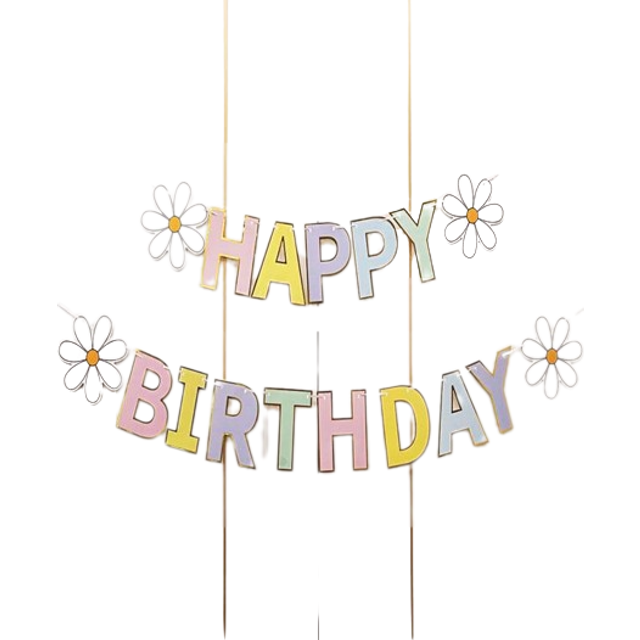 SHEIN 1pc Daisy Bunting Banner In Pastel Macaron Colors For Birthday Parties (Paper),