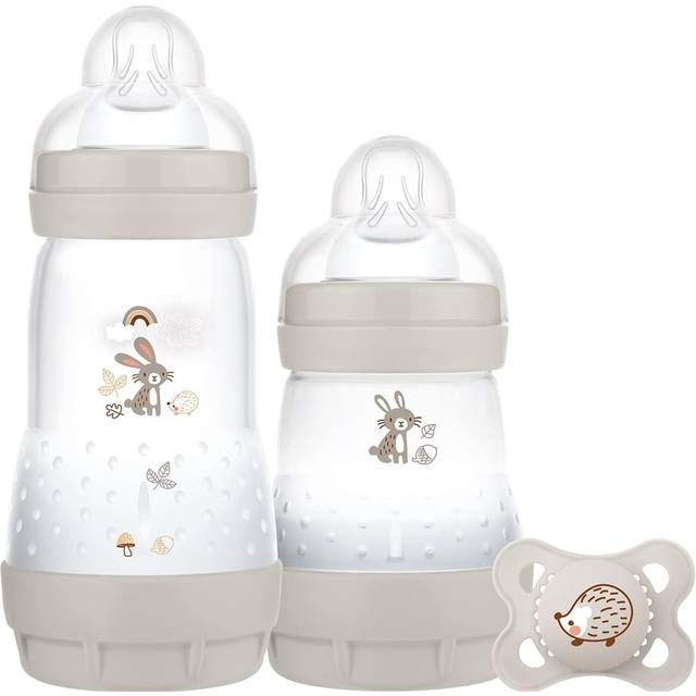 MAM Easy Start Colours of Nature Starter Self Sterilising Anti Colic Starter Set (Racoon), Non-Shiny Matt Finish Newborn Bottle Set and Soot