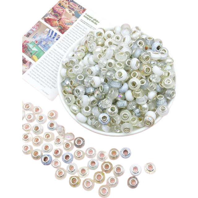 SHEIN 20pcs/Set Random Mixed Color European Style Acrylic Large Hole Beads Bracelet Spacer Beads For Bracelet Necklace Beading Handmade Accessories