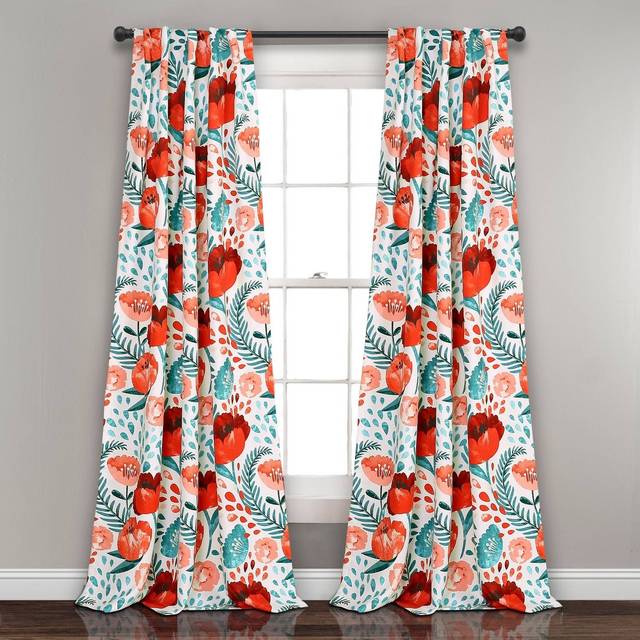 Lush Decor Poppy Garden Curtains Light Filtering Window Set for Living  Dining  Bedroom  84 in L Panel Pair  Multi