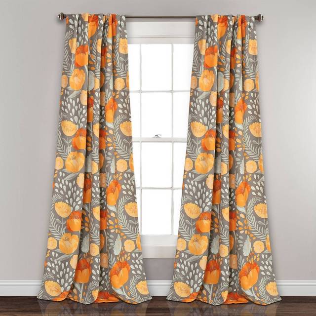 Lush Decor Poppy Garden Curtains Light Filtering Window Set for Living  Dining  Bedroom  84 in L Panel Pair  Yellow & Gray