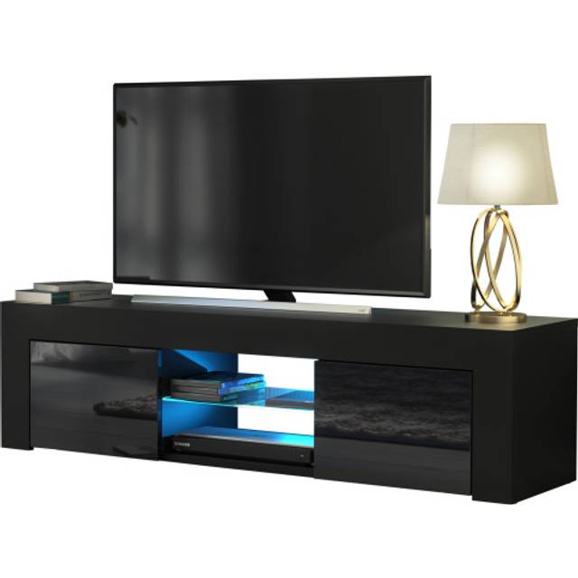 Loom TV Unit 130cm - A Minimalist and Sophisticated Cabinet with Gloss Doors and LED Lights - Black - One Size