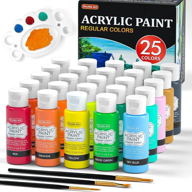 Acrylic Paint, Shuttle Art 25 Colours Acrylic Paint Set, 2oz/60ml Bottles, Rich Pigmented, Waterproof, Premium Acrylic Paints for Artists, Beginn