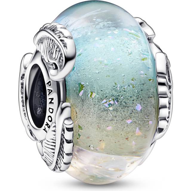 PANDORA Mehrfarbiges Murano-Glas & Geschwungene Feder Charm aus Sterling-Silber und Glas in mehreren Farben, PANDORA Moments Kollektion, 792577C00