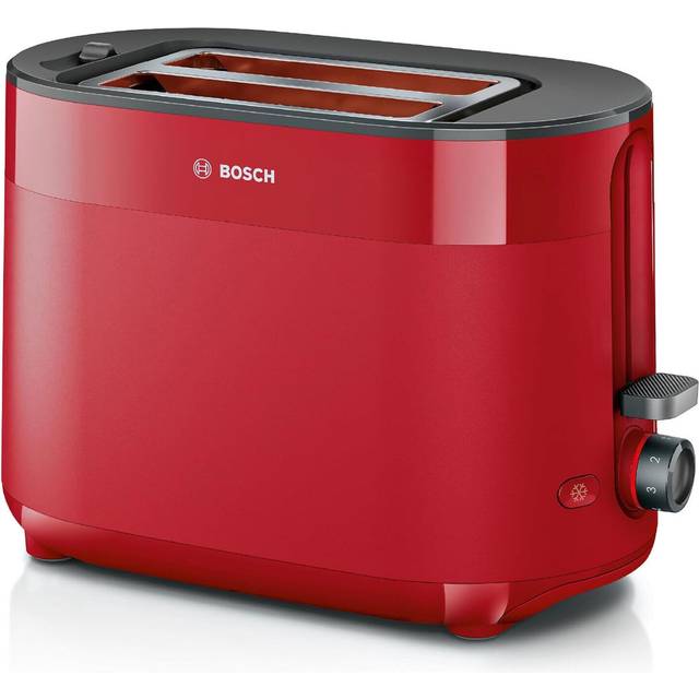 Bosch Kompakt brödrost MyMoment TAT2M124, integrerad brödfäste, med upptiningsfunktion, med automatisk avstängning, lyftfunktion, brödcentrering, perfekt för 2 skivor, 800 watt, röd matt