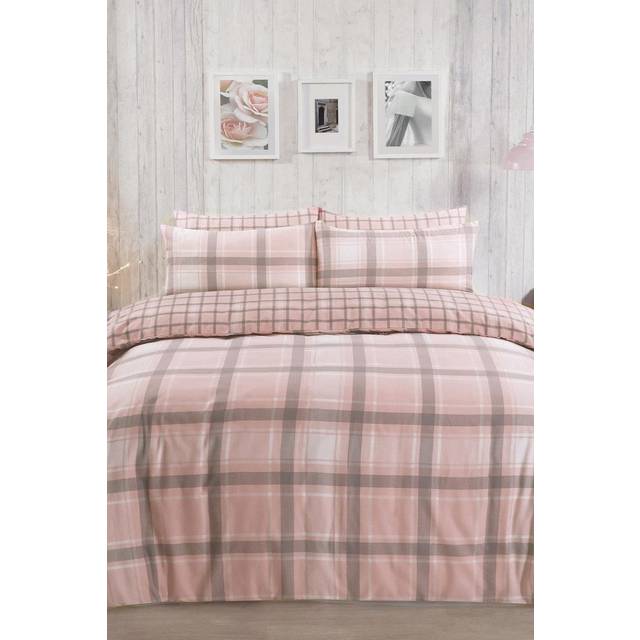 Dreamscene Aspen 100 Brushed Cotton Duvet Cover with Pillowcases - Pink / Single