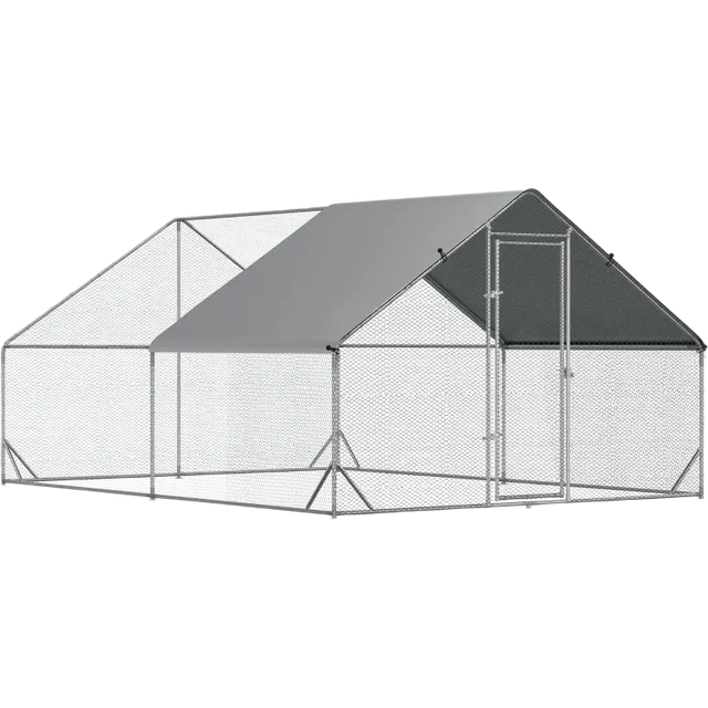 PawHut Walk In Chicken Run Large Galvanized Chicken Coop w/ Cover 3 x 4 x 2m | TJ Hughes