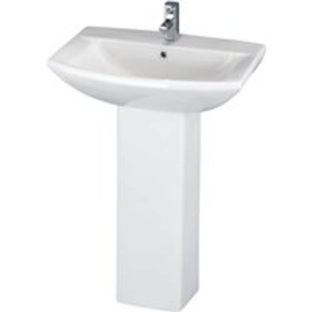 Square 1 Tap Hole Ceramic Basin & Full Pedestal - 600mm