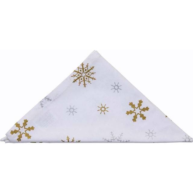 Homescapes Christmas Gold Snowflake Cotton Fabric 4 Napkins Set - White