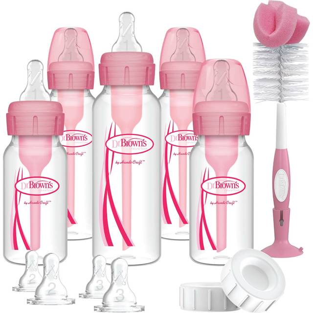 Dr brown's anti-colic options+ narrow neck pink baby bottle gift set