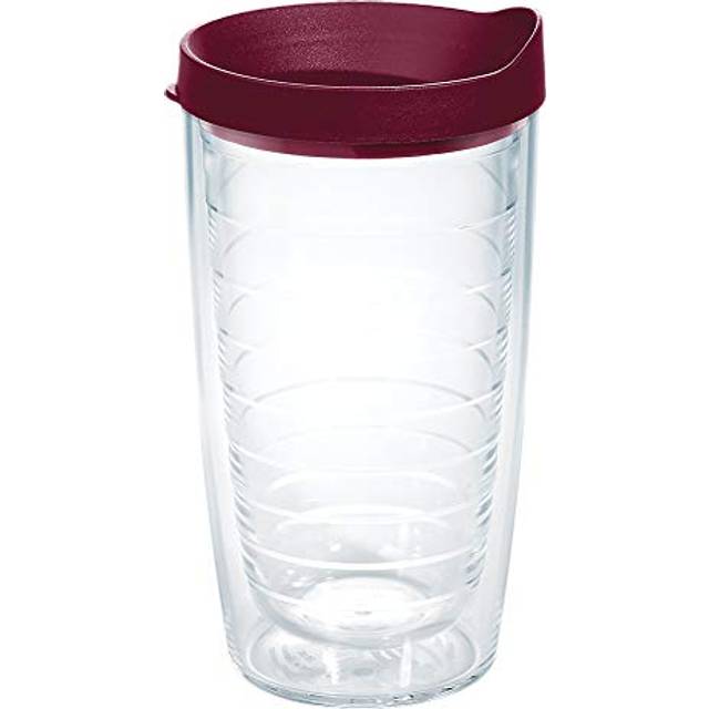 Tervis Clear & Colorful Lidded Made in USA Double Walled Insulated Tumbler Travel Cup Keeps Drinks Cold & Hot  16oz  Maroon Lid