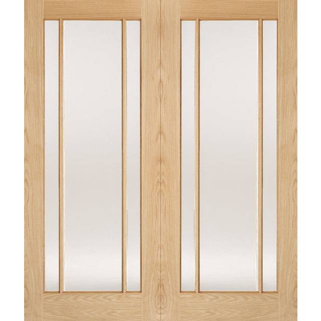 LPD Lincoln Solid Core Internal Door - Unfinished - Clear Glazed (Pair) 1981 x 1372mm Oak OPRSOLIN54