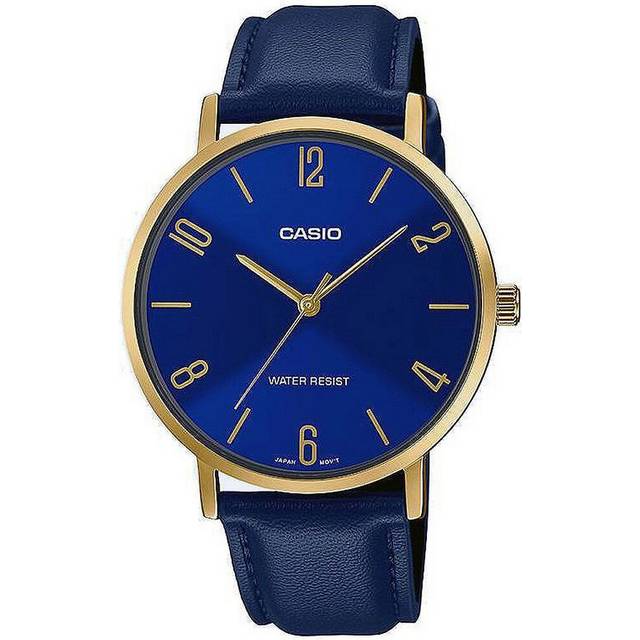 Casio MTP-VT01GL-2B2UDF Men's Gold-Tone Watch – Blue Dial, Leather Strap