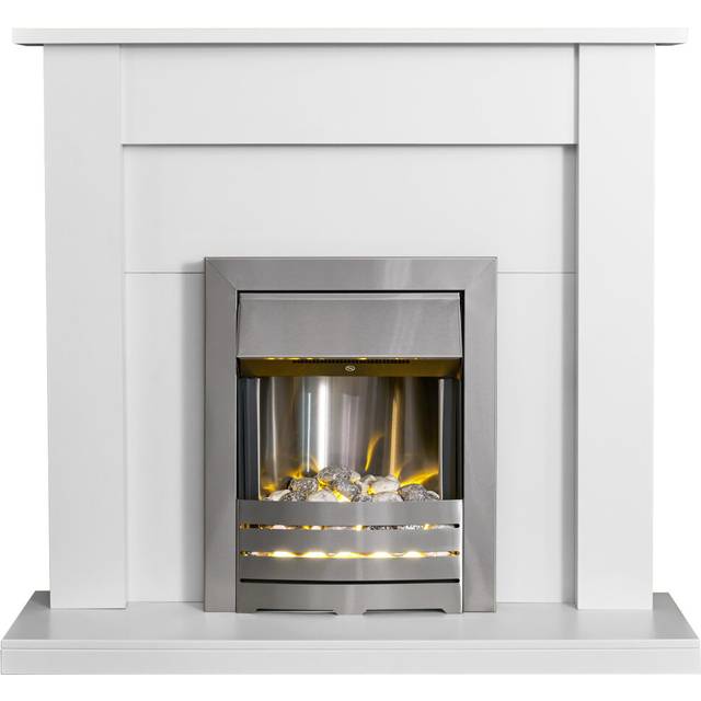 Adam Sutton in White with Helios Electric Fire in Brushed, 43 Inch