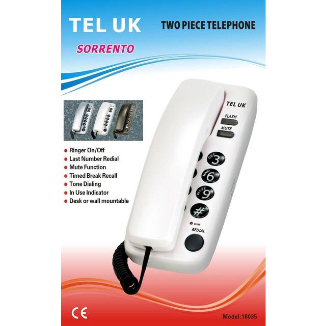 Tel UK Sorrento White 2PC Desk/Wall Mount Corded Phone