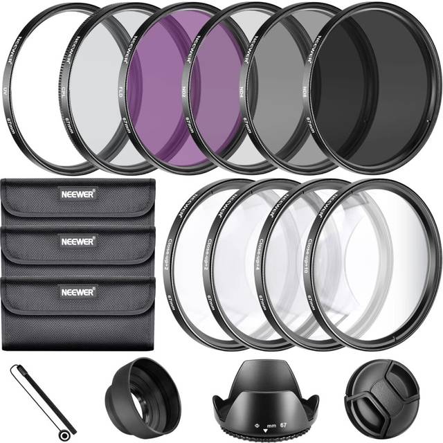 NEEWER 67mm Filter Set Filter with Hard Shell Alloy Case Ultra Thin Compatible with Camera Lens UV+CPL+ND4 Bag/Optical Glass/Aluminum Frame/Storage