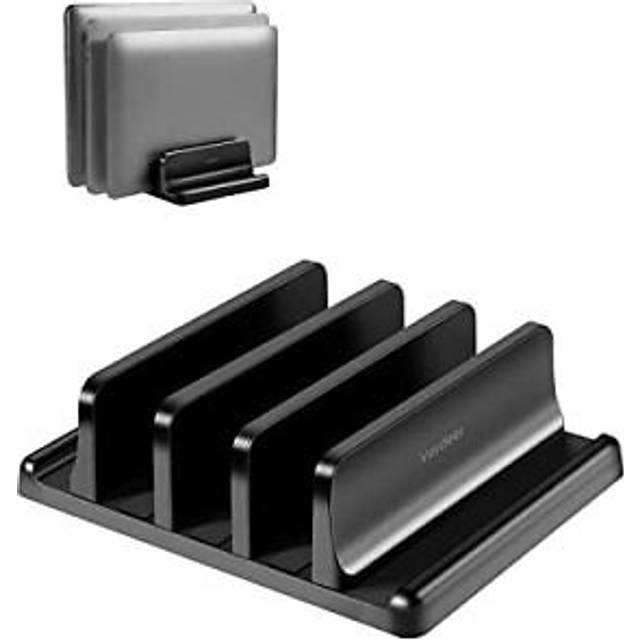 Vertical Laptop Stand 3 Slots, Laptop Holder for Desk with Adjustable Width, Office Desktop Tablet Stand Space Saving, Fit All MacBook/Microsoft