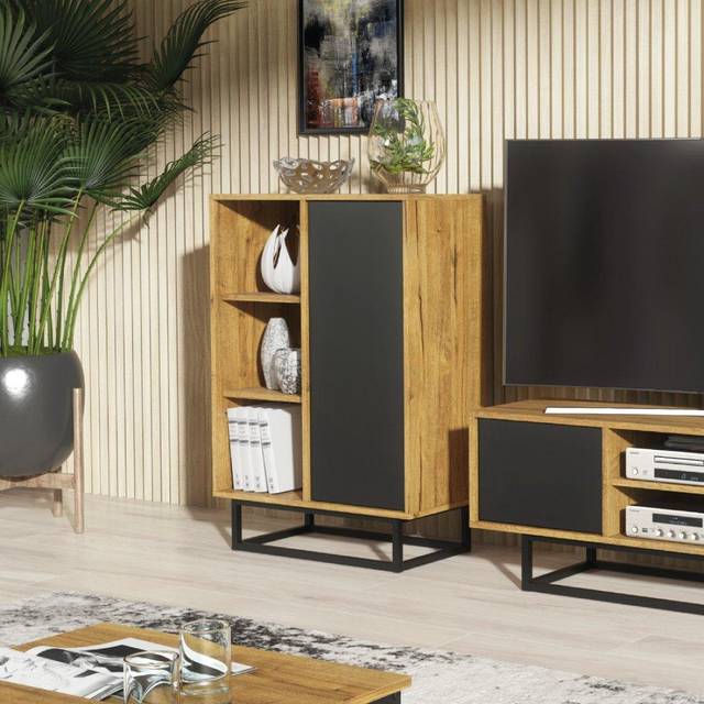 Creative Furniture Elysian Loft Sideboard 100cm – Industrial-Style Sideboard With Rustic, Oak & Black Matt Doors