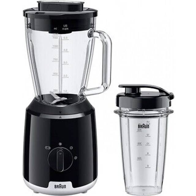 Braun Household PowerBlend 1 JB1051BK Blender med 1,5 l glasbehållare med 2 hastigheter inkl. To-Go-kopp och iskrossningsfunktion, kökshjälp för att krossa, mosa och blanda, svart