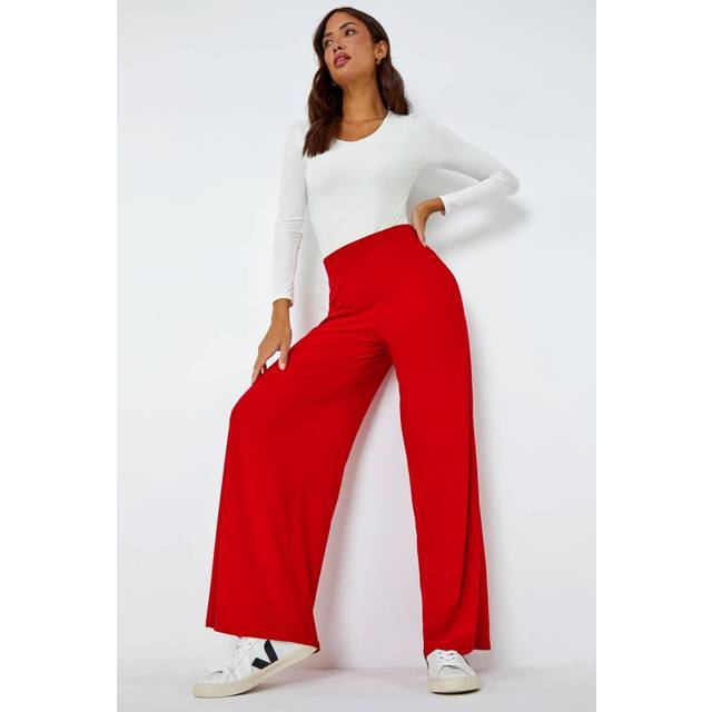 Roman Womens Wide Leg Stretch Trousers Jersey Palazzo Pants - Red - Size 22 UK