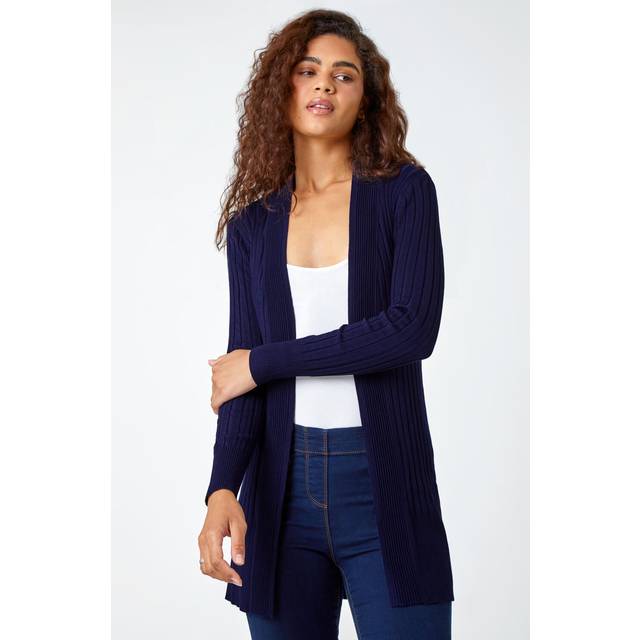 Midnight Longline Stretch Ribbed Cardigan - Midnight Blue - Size 10 - Roman