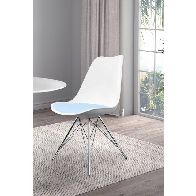 Fusion Living Soho Plastic Dining Chair With Chrome Metal Legs White & Light Blue, Blue