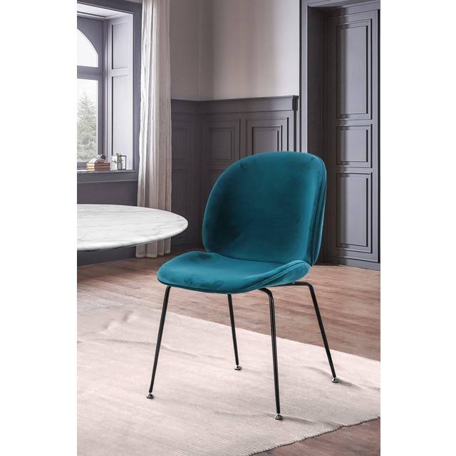 Fusion Living Luxurious Velvet Dining Chair With Black Metal Legs Teal, Green