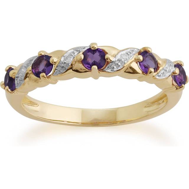 Classic Amethyst & Diamond Half Eternity Ring in 9ct Yellow Gold