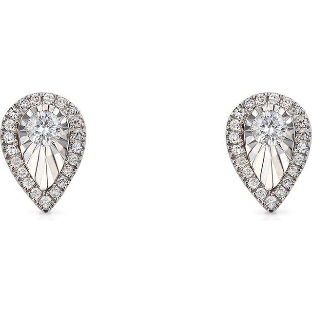 White Gold Diamond Cut Teardrop Stud Earrings GE2436