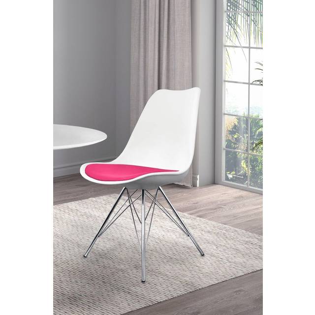 Fusion Living Soho Plastic Dining Chair With Chrome Metal Legs White & Bright Pink, Pink