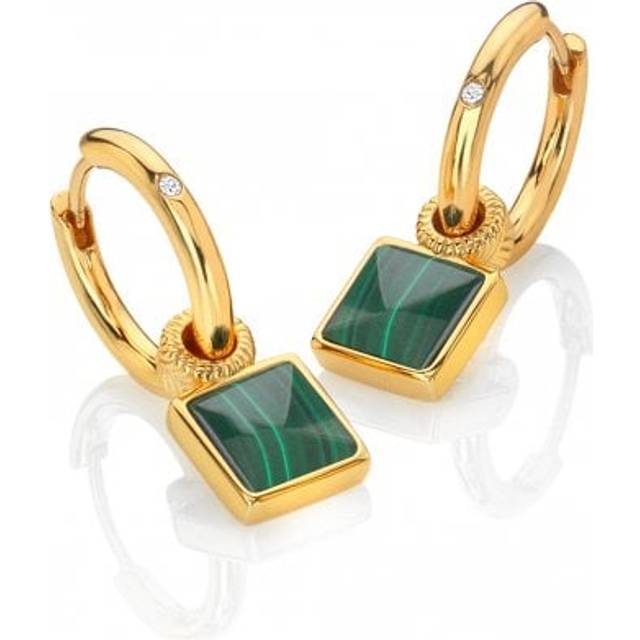 Hot Diamonds HD X JJ Revive Malachite Square Earrings, Yellow Gold, Women