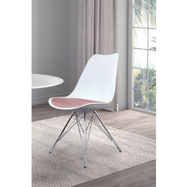 Fusion Living Soho Plastic Dining Chair With Chrome Metal Legs White & Blush Pink, Pink