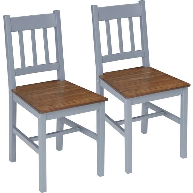 Homcom Dining Chairs Set Of 2, Kitchen Chair With Slat Back, Pine Wood Structure For Living Room And Dining Room, Grey