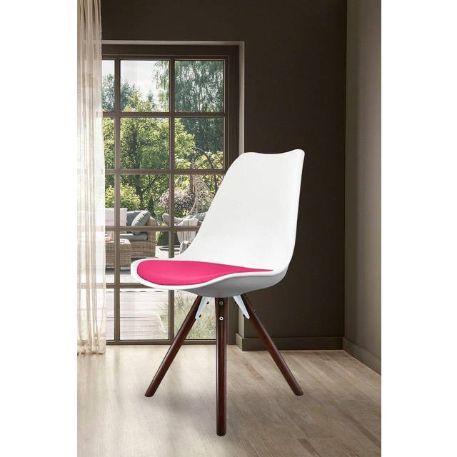 Fusion Living Soho White Plastic Dining Chair with Pyramid Legs - Pink