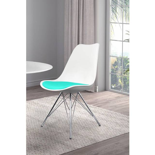 Fusion Living Soho Plastic Dining Chair With Chrome Metal Legs White & Aqua, Blue
