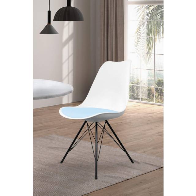 Fusion Living Soho Plastic Dining Chair With Black Metal Legs White & Light Blue, Blue