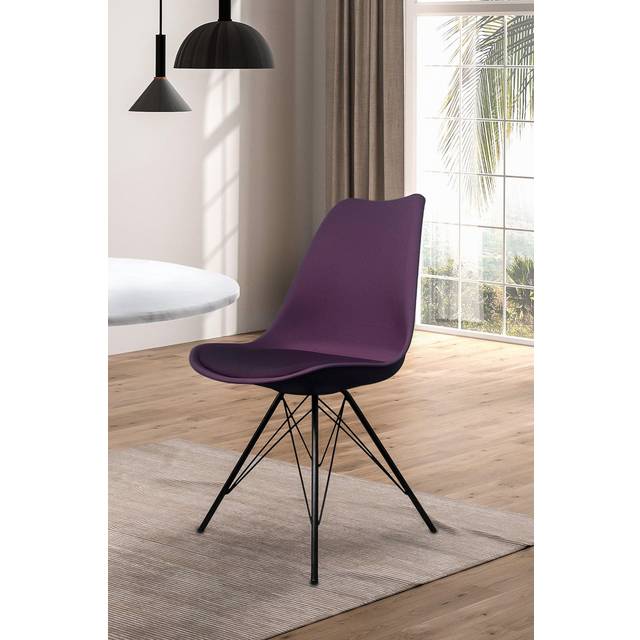 Fusion Living Soho Plastic Dining Chair With Black Metal Legs Aubergine, Purple