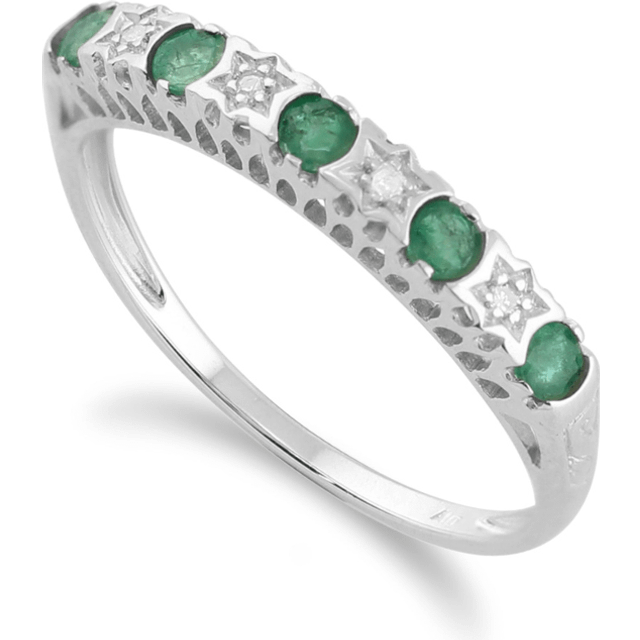 Classic Round Emerald & Diamond Half Eternity Band in 9ct White Gold