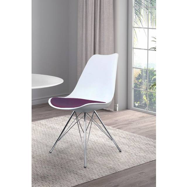Fusion Living Soho Plastic Dining Chair With Chrome Metal Legs White & Aubergine, Purple