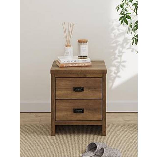 Gfw Boston 2 Drawer Bedside Table Knotty Oak, Brown